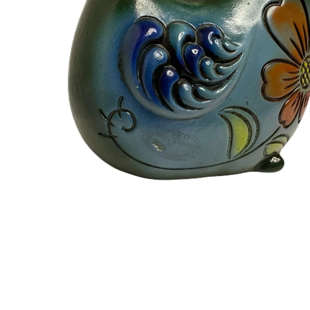 Chicken Feed Vintage Funky Whimsical Hen Chicken Coin Bank Bow Flowers 6.5” Tall - Picture 9 of 12